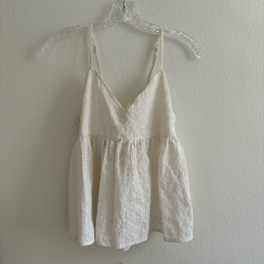 White Eyelet Tank Top with Bow Back